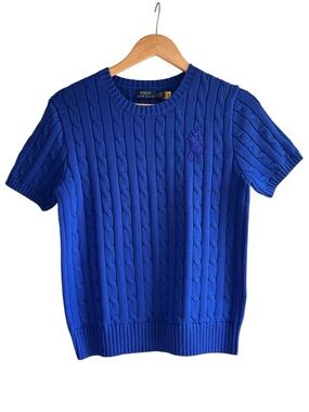 Polo by Ralph Lauren Cobalt Blue Cable-Knit Short Sleeve Sweater